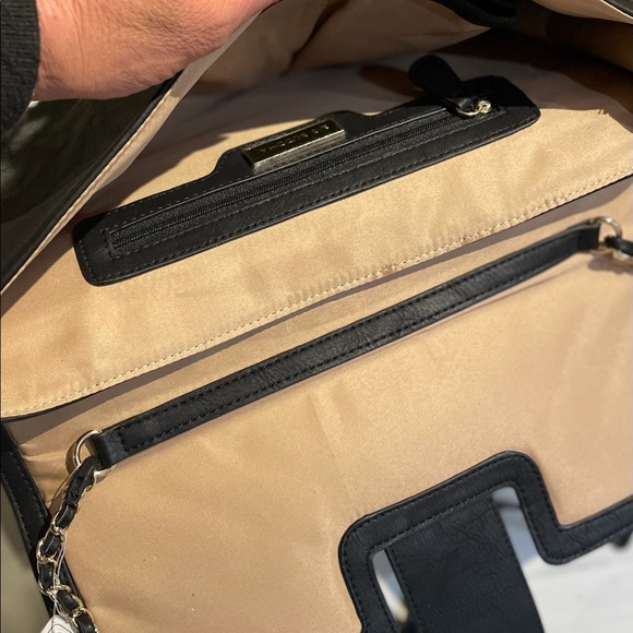 Big Buddha Clutch Purse Black Leather & Leopard Print Splash Bronze Link Strap - Picture 8 of 10